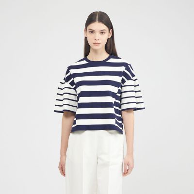 ＜EPOCA (Women)＞コットンボーダー　ニットプルオーバー