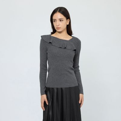 ＜EPOCA (Women)＞【ＷＥＢ＆一部店舗限定】　ウォッシャブルウール　ラッフルリブニット