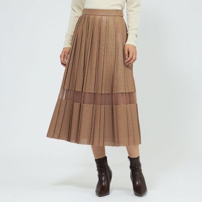 ＜EPOCA (Women)＞パンチングフェイクレザー　プリーツスカート
