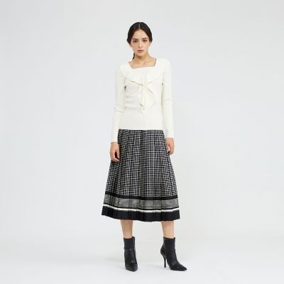 バイカラージオメトリックプリント プリーツスカート | EPOCA (Women