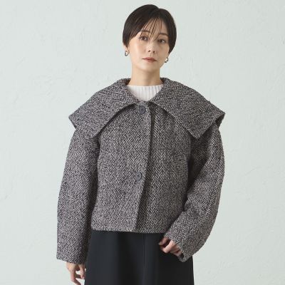 ＜CAST：＞ヘリンボンツィードショールカラーコート