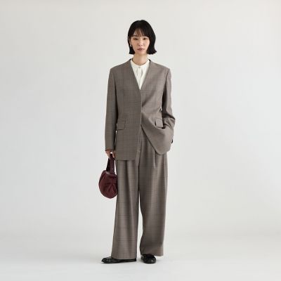 手洗い可能】ノーカラーグレンチェックジャケット | CAST：/キャスト