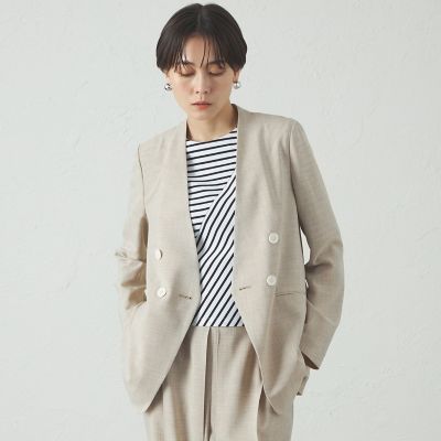 ＜CAST：＞【セットアップ対応／洗える／吸水速乾】リネンライクノーカラーサマージャケット