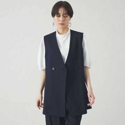 ＜CAST：＞【雑誌掲載】【セットアップ対応／着回し抜群】リネンライクコンビショートジレ