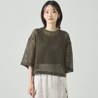 ＜CAST：＞【セットアップ対応／オンでもオフでも活躍】メッシュクロップドトップス