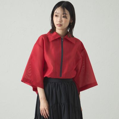 ＜CAST：＞【接触冷感】オーガンジージップアップトップス