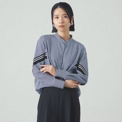 ＜CAST：＞【２５年春夏モデル】ニットコンビストライプブラウス