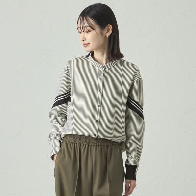 ＜CAST：＞【着用しわ軽減／吸水速乾】ニットコンビストライプブラウス