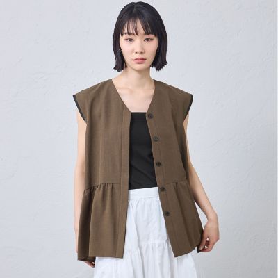 【ちゃおりん】CAST: キャストコロン Vネックノーカラーコート M 接触冷感・着用しわ軽減・UV対策】ギャザージレトップス | CAST