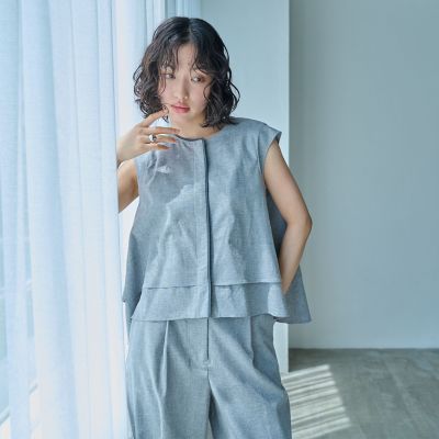 ＜CAST：＞【接触冷感／ＵＶ対策／セットアップ対応】トリミングレイヤードトップス