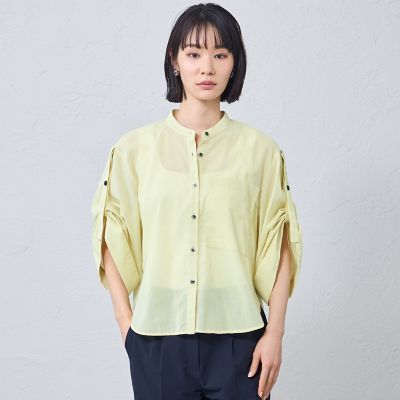 ＜CAST：＞【接触冷感・着用シワ軽減・通気性】シアーロールアップブラウス