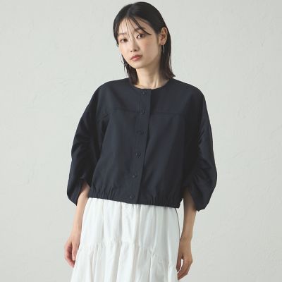 【着用シワ軽減／セットアップ対応】ギャザースリーブブラウス