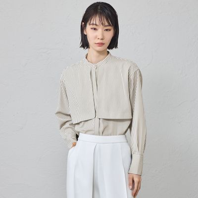 ＜CAST：＞【着用しわ軽減／吸水速乾】ストライプガンパッチブラウス