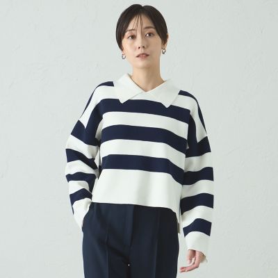 ＜CAST：＞【１枚で着映える】ビックボーダークロップドニット