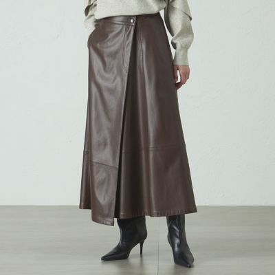 ＜CAST：＞【着回し抜群／イージーケア】フェイクレザースカート