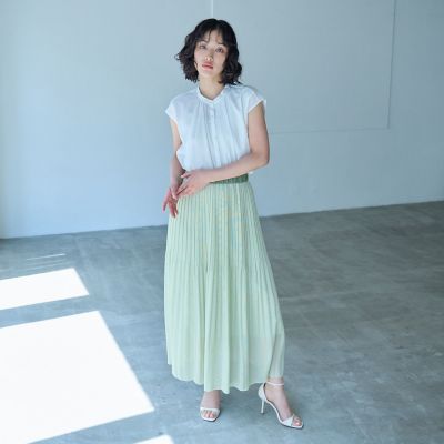 着回し抜群／セットアップ対応】メッシュカラミプリーツスカート