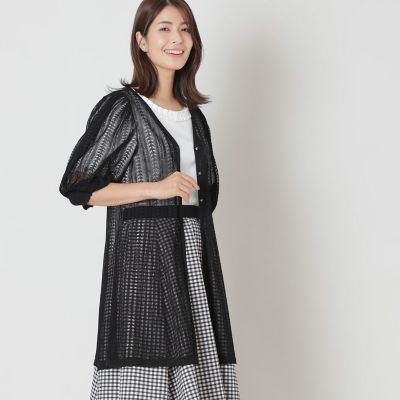 ＜TO BE CHIC (Women)＞透かし編み　ミドルニットカーディガン
