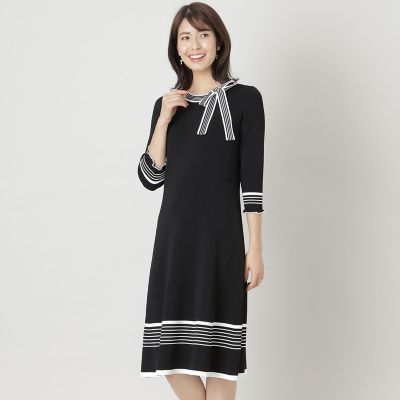 ＜TO BE CHIC (Women)＞レーヨンナイロン　ボーダーワンピース
