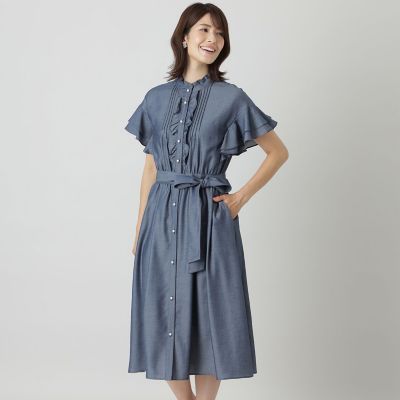 ＜TO BE CHIC (Women)＞シャンブレーデニムフリルスリーブ　ワンピース