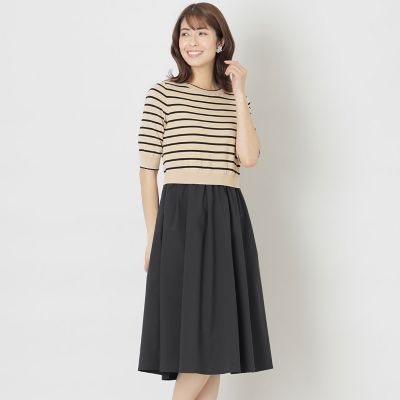 ＜TO BE CHIC (Women)＞レーヨンナイロンニットドッキング　ワンピース