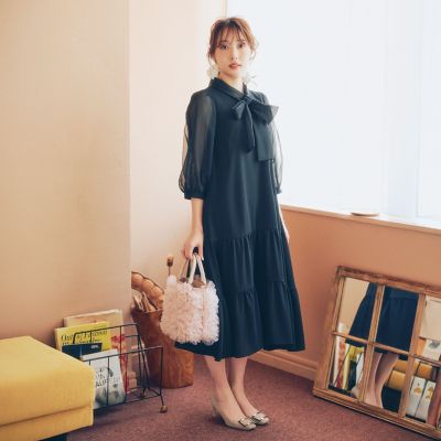 冨張愛さん着用】シアースリーブ ボウタイティアード ワンピース | TO