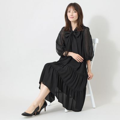 冨張愛さん着用】シアースリーブ ボウタイティアード ワンピース | TO