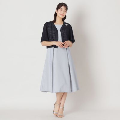 tobechic シアサッカー ストライプワンピース ネイビー　42 美品　春夏 シアサッカー ストライプワンピース | TO BE CHIC (Women)/トゥー ビー