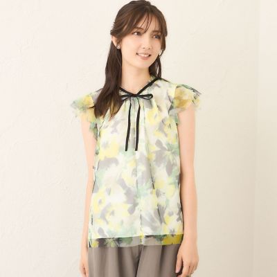 ＜TO BE CHIC (Women)＞ぼかしフラワー　リボンブラウス