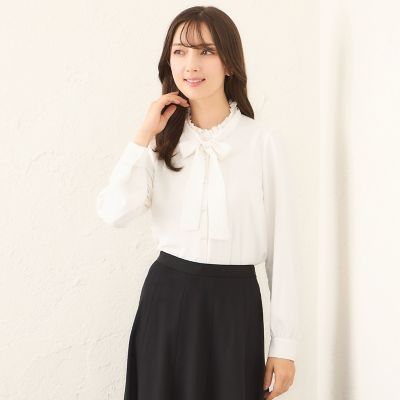 バックサテンジョーゼット ネックフリルブラウス | TO BE CHIC (Women