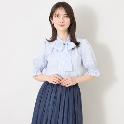 ＜TO BE CHIC (Women)＞シルキーサッカー　ボウタイブラウス