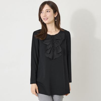 レーヨンナイロン ビジュー ラッフル ニットチュニック | TO BE CHIC