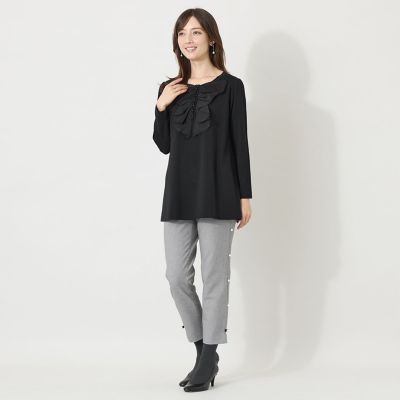 レーヨンナイロン ビジュー ラッフル ニットチュニック | TO BE CHIC