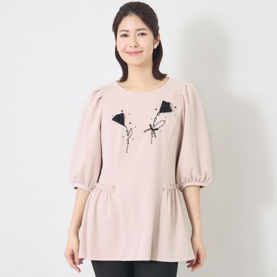 【新品未使用】TO BE CHIC 大きいサイズ46 　ペプラム　チュニック チューリップモチーフ ペプラムチュニック | TO BE CHIC (Women