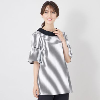 L】デザインネック ボーダーチュニック | TO BE CHIC L (Women/大きい