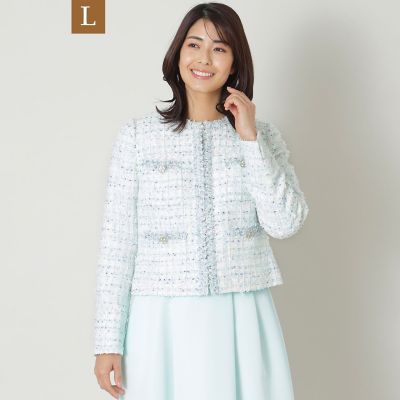 ＜TO BE CHIC L (Women/大きいサイズ)＞【Ｌ】フラッグモールツイード　ノーカラージャケット