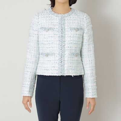 L】フラッグモールツイード ノーカラージャケット | TO BE CHIC L