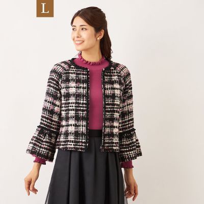 ＜TO BE CHIC L (Women/大きいサイズ)＞【Ｌ】ファンシーツイード　ノーカラージャケット