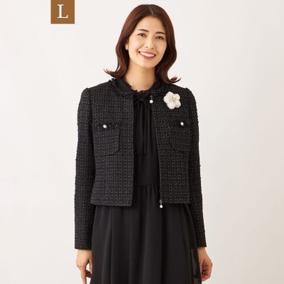 ＜TO BE CHIC L (Women/大きいサイズ)＞【Ｌ】リボンニットファンシー　ノーカラージャケット