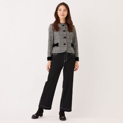 L】グレンチェック ノーカラージャケット | TO BE CHIC L (Women