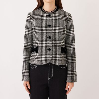 L】グレンチェック ノーカラージャケット | TO BE CHIC L (Women