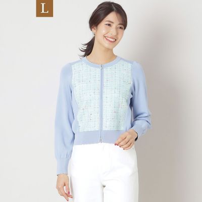 ＜TO BE CHIC L (Women/大きいサイズ)＞【Ｌ】レインボーツイードコンビ　ニットブルゾン