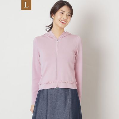 ＜TO BE CHIC L (Women/大きいサイズ)＞【Ｌ】レーヨンナイロン　フリルフーディー　ニット