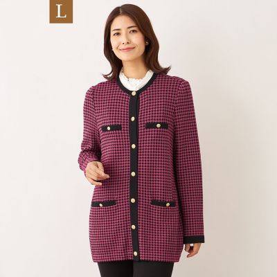 ＜TO BE CHIC L (Women/大きいサイズ)＞【Ｌ】千鳥　ミドルカーディガン