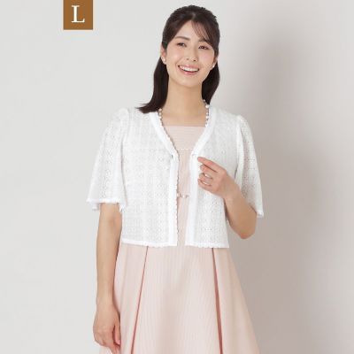 ＜TO BE CHIC L (Women/大きいサイズ)＞【Ｌ】フラワー刺しゅうコンビ　ボレロ
