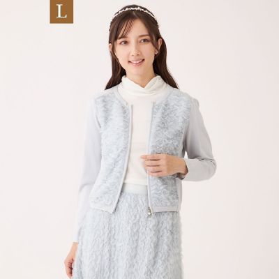 ＜TO BE CHIC L (Women/大きいサイズ)＞【Ｌ】フェザー刺しゅう　コンビカーディガン