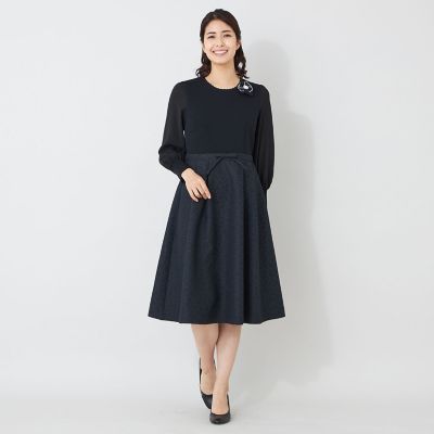 ネイビー ジャカードドレス トールサイズ L】ふくれジャカードニットコンビ ドレス | TO BE CHIC L (Women
