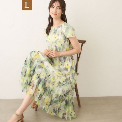 ＜TO BE CHIC L (Women/大きいサイズ)＞【Ｌ】ぼかしフラワー　ティアードドレス