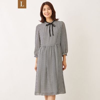 ＜TO BE CHIC L (Women/大きいサイズ)＞【Ｌ】ジョーゼット千鳥　ワンピース
