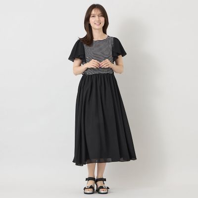 トゥービーシック フレアコンビワンピース ボーダー 紺白 大きいサイズ 42 L】【冨張 愛さん着用】ボーダーカットソーコンビ ワンピース | TO BE