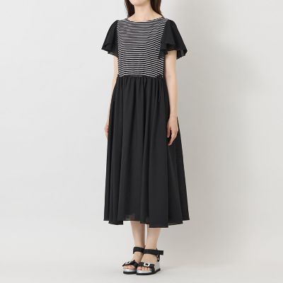 トゥービーシック フレアコンビワンピース ボーダー 紺白 大きいサイズ 42 L】【冨張 愛さん着用】ボーダーカットソーコンビ ワンピース | TO BE
